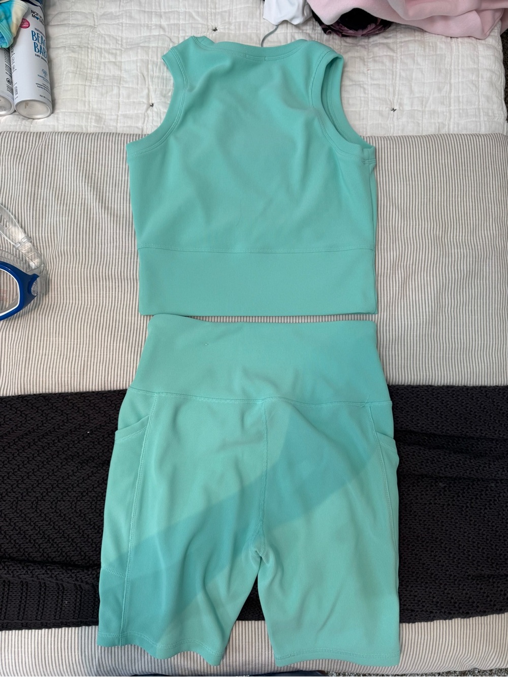 Women's Mint Green crop top and Bike Shorts - High-Waist Activewear - Picture 7 of 7